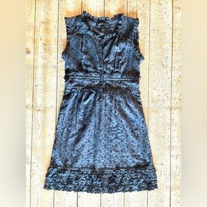 Marc by Marc Jacobs Sugar Skull Embroidered Ruffle Dress Navy Size 8 Cotton
